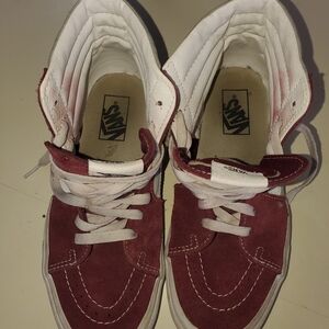 Vans Sk8 High Top Athletic Shoes - Burgandy and White